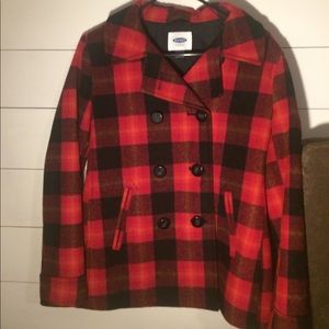 Old navy red and black pea coat